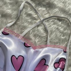 ست تاپ و شورتک ساتن زنانه قلبی صورتی