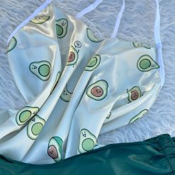 ست تاپ و شلوارک ساتن زنانه طرح آووکادو خندون