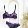 ست شورت و سوتین زنانه تورگاز مدل بنفشه تاریکی رنگ مشکی