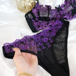 ست شورت و سوتین دخترانه تورگاز مدل بنفشه تاریکی