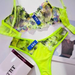 ست شورت و سوتین گلدار تورگاز برند TRT مدل گل زیتون