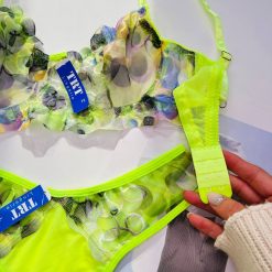 ست شورت تانگ و سوتین تورگاز برند TRT مدل گل زیتون