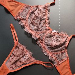 ست شورت و سوتین توری برند TRT مدل پاییز نارنجی