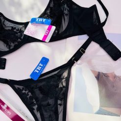 ست شورت و سوتین تورگاز برند TRT مدل گل شب بو مشکی رنگ