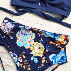 مایو دو تکه بنددار با شورت فاق‌بلند Cupshe مدل ساحل میامی آبی