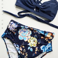 مایو دو تکه بنددار گلگلی با شورت فاق‌بلند Cupshe مدل ساحل میامی