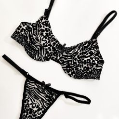 ست شورت و سوتین تور مخمل برند ژوبین مدل صحرای آفریقا مشکی