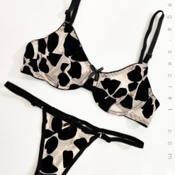 ست شورت و سوتین تور مخمل برند ژوبین مدل لاله مشکی