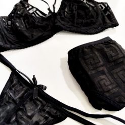 ست سه تکه شورت و سوتین برند ژوبین مدل هزارتو وحشی مشکی