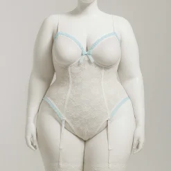 ست لباس خواب فانتزی بادی گیپوری با گارتر و جوراب مدل میدنايت سفید