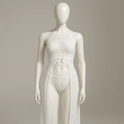 لباس خواب فانتزی بلند زنانه شباهنگ مدل مه‌سفید توری