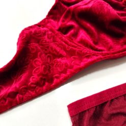 ست شورت و سوتین زنانه مخمل براق ژوبین مدل شفق‌گل قرمز