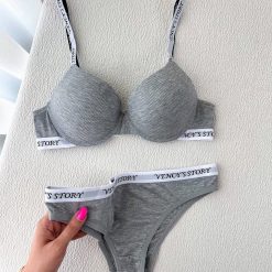 ست شورت و سوتین اسفنجی اروپایی مدل VENCY'S STORY طوسی