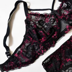 ست شورت و سوتین زنانه گیپور شباهنگ مدل مادمازل مشکی