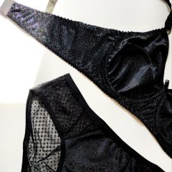 ست شورت و سوتین زنانه مخمل براق ژوبین مدل نیلی مشکی