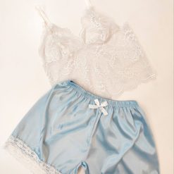 ست تاپ و شورتک خواب تورساتن دخترانه مدل پنبه آبی