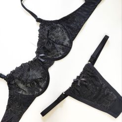 ست شورت و سوتین تورگاز زنانه ژوبین مدل سیاه بیشه مشکی