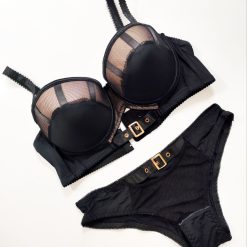 ست شورت و سوتین زنانه اسفنجی مدل کمربندی مشکی