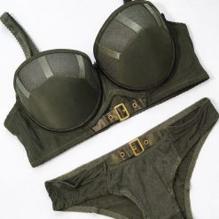 ست شورت و سوتین زنانه اسفنجی مدل کمربندی قهوه ای