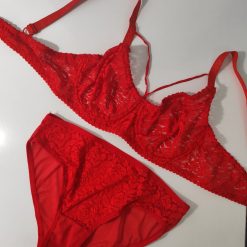 ست شورت و سوتین زنانه تورگاز مدل گلنار قرمز