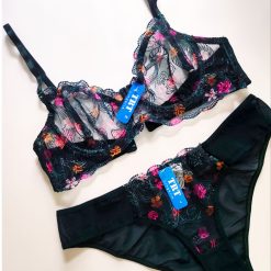 ست شورت و سوتین زنانه تورگاز TRT مدل شکوفه نیمه شب گلدار