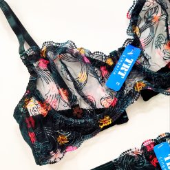 ست شورت توری و سوتین زنانه تورگاز TRT مدل شکوفه نیمه شب