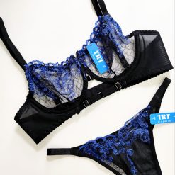 ست شورت و سوتین زنانه تورگاز تیریتی مدل بلوبری مشکی ابی