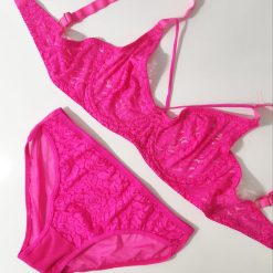 ست شورت و سوتین زنانه تورگاز مدل گلنار سرخابی