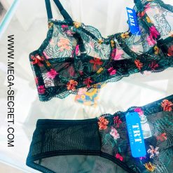 ست شورت و سوتین زنانه تورگاز TRT مدل شکوفه نیمه شب فنردار