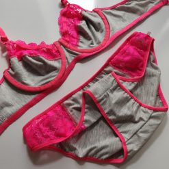 ست شورت و سوتین زنانه نخی مدل بی بی صورتی