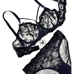 ست شورت و سوتین زنانه دانتل وارداتی زنانه مدل گل‌پری مشکی