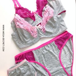 ست شورت و سوتین زنانه نخی ژوبین مدل بی بی پلاس سرخابی