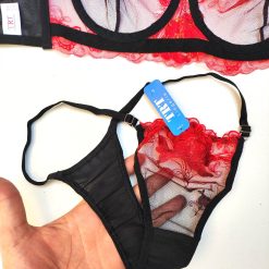 ست شورت ریگلاژدار و سوتین تورگاز زنانه برند TRT مدل آتش سرخ