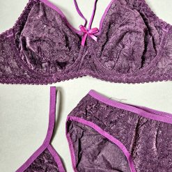 ست سه تیکه شورت و سوتین تور مخمل برند ژوبینهارنس دار