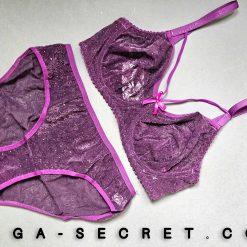 ست سه تیکه شورت و سوتین تور مخمل برند ژوبین مدل کهکشان مخملی بنفش