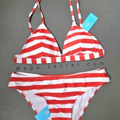 مایو بیکینی دو تیکه زنانه وارداتی برند CUPSHE مدل موج قرمز راه راه