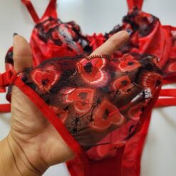 ست شورت و سوتین زنانه ساتن مدل گارنت قرمز