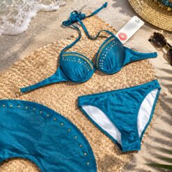 ست مایو بیکینی زنانه سه تکه برند BEACH QUEEN مدل آیشواریا سبزآبی